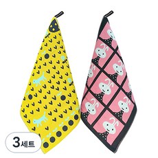 斯堪的納維亞風格純棉插畫純棉抹布2件套, 3組, 006行藍，隨機發貨