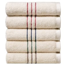 TWB 40支紗條紋洗臉巾5件組 附L號禮物袋, 1組, 米色 + 紅色 + 黑色 + 綠色