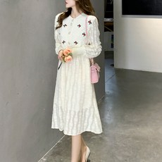 페이퍼먼츠 레미 플라워 자수 니트 레이스 원피스 03403