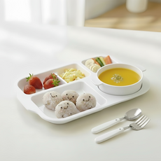 LIVINGMATE On the Kitchen 韓國製 Yum Yum 瘦身餐盤 + 碗組, 1套, 白色