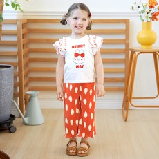 베리메이 여아용 통기성 토끼 하트 플리츠 와이드 상하복 세트