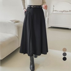 afinar 女款A字蜜桃絨雙褶半鬆緊腰帶裙