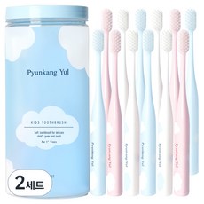 편강율 어린이 칫솔 + 개별 캡 + 보관용 케이스, 스카이 + 핑크 + 화이트, 12개입, 2세트