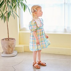 BERRYMAY 女童透氣可愛領格紋洋裝