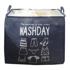 E.City 可折疊超大容量衣物被袋收納袋 手提束口袋設計好收納 深藍色 1入