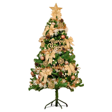 摩達客 耶誕台製 豪華型裝飾聖誕樹 5尺(150cm) 附LED100小圓球珍珠燈 USB插頭, 綠色 + 香檳金 + 金色