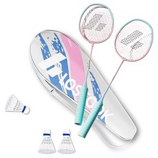 Mashatu 減震軟式握把羽球拍 2入 + 羽球 3入組, 1套, 藍色(球拍)