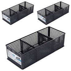 Sanada Seiko 三格深型整理盒 l8487 3入, 12.2x30x8.4cm, 黑色, 1組