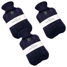 EVER HOUSE 基本款保溫熱水袋 2L + 針織套組 海軍藍, 3套