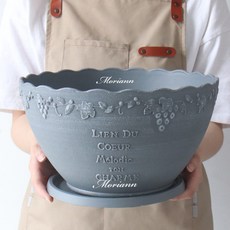 MORIANN Melody 復古塑膠花盆 + 底盤組 圓形 2716, 藍色