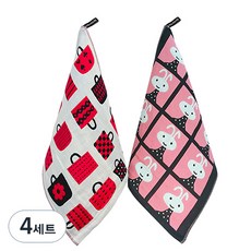 斯堪的納維亞風格純棉插畫純棉抹布2件套, 4組, 026購物袋紅色，隨機發貨