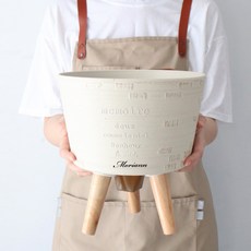 MORIANN 復古文字印花木製腿塑膠圓形花盆, 米色