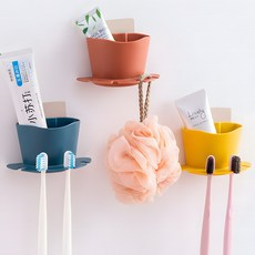 韓本努利 黏貼式多用途掛架 牙刷架 洗臉臺置物架 3件組, 白色, 黃色, 紅色, 1套