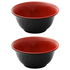 中碗公/麵碗/美耐皿碗 2個, 雙色斜紋 黑色 + 紅色