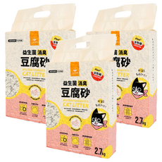 DOG CAT STAR 汪喵星球 益生菌消臭條型豆腐砂, 遇水速凝結 沖水崩解 五重除塵 2.7kg, 3袋, 無香