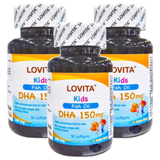 Lovita 兒童魚油DHA 150mg 軟膠囊，迷你尺寸，不含人工色素和香料，30顆/30天份, 15g, 3罐