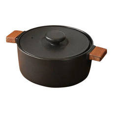 4TH-MARKET 木柄把手土鍋 日本製 黑色 1.6L, 19cm, 1個