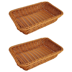 藤編長方形展示托盤, 棕色, 2個