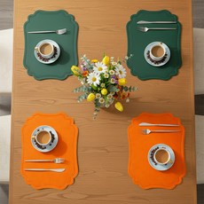 MF스토어 로얄 가죽 테이블 매트 2종 x 2p 세트 A타입, 그린, 오렌지, 4개, 45 x 30 cm