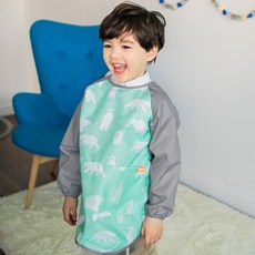 bay b 孩童北極熊印花拼色長袖連身圍裙