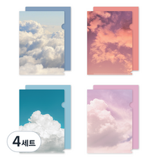 wannathis Mirait A4 L型文件夾 4款 x 2入組, 02 雲朵, 4套