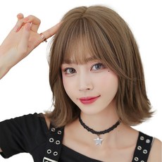 하이유니 보브컷 C컬 펌 단발 통가발 33cm + 가발망 + 거치대 세트, 1개, 허니브라운