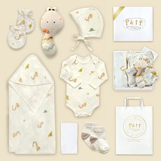 Ikii 有機新生兒長袖連身衣 出生禮物 7件+禮物包裝+購物袋組