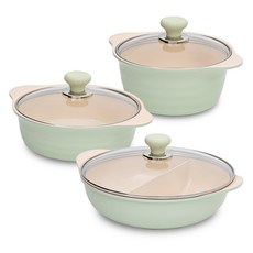 드림셰프 인덕션 허브 냄비세트 3개, 혼합색상, 양수냄비 20cm + 전골냄비 22cm + 샤브샤브냄비 28cm, 1세트