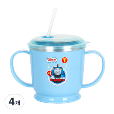 토마스와친구들 흘림방지 스텐 양수 빨대컵 K0046, 블루, 4개, 250ml