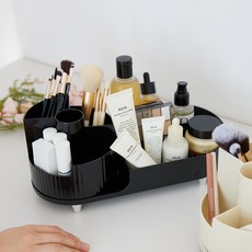 Make Mine 化妝臺收納盒 化妝品整理盒 旋轉刷具整理架 收納整理盒 香水託盤 B款, 黑色, 1個