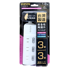 Kinyo 3開3插延長線 3孔 CG233-6, 1.8m, 白色, 1個