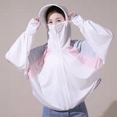 紫外線對策 冰絲涼感透氣連帽防曬斗篷外套, 衣長43cm 袖長72cm 下擺61cm, 白色