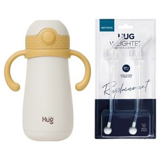 마더케이 허그 스테인리스 빨대컵 + 빨대 추형 리필 2p, 350ml, 1세트, 머스터드