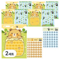 슈퍼쌤 양면 칭찬 판다 허니베어 스티커판 9p + 판다 스티커 3p + 허니베어 스티커 3p 세트, 혼합색상, 2세트