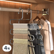 solve living 多功能不鏽鋼S型5層防滑褲架, 銀色, 4個