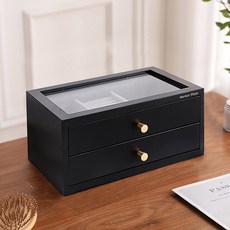 마켓플랜 프리미엄 원목 악세사리 보석 보관함 2단, 블랙, 1개