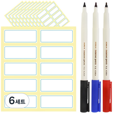 방수 냉장고 라벨지 45 x 18 mm 100p + 유성 네임펜 3색 세트, 6세트 6세트