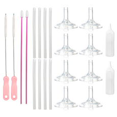 hibee Double Heart/Grosmimi/Upis適用替換奶嘴吸管 4入+吸管 4支+吸管刷 2支+手動虹吸管組, 透明(第2階段), 2組