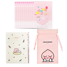 KAKAO FRIENDS 筆記本 10入+索引資料夾+不織布袋, 隨機發貨（索引文件、無紡布袋）, 1套