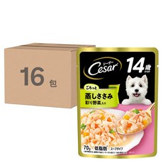 Cesar 西莎 成犬 蒸鮮包 幫助熟齡狗狗消化吸收, 特細切雞肉 + 蔬菜, 70g, 16包
