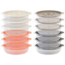 HOMENHOUSE 圓形微波保鮮盒 450ml, 保鮮盒 乳白色 3個+珊瑚色 3個+灰色 3個+炭灰色 3個, 1組