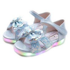 女童款 풋풋 綻放蝴蝶結砰 LED涼鞋