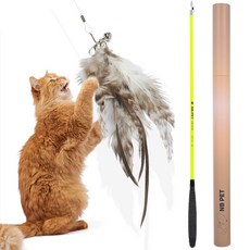 NB PET 真正由釣魚公司製造的貓玩具釣竿 可替換補充式 4節 1.8m, 1個, 螢光黃(釣竿), 隨機出貨(基本魚餌), 隨機出貨(補充魚餌)