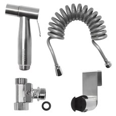 MIRINAE 浴室清潔 SUS 噴槍 + 3m 螺旋軟管套組, 1套, 銀色