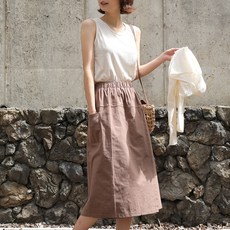 빼빼 여성용 통기성 올 밴딩 린넨터치 7부 와이드 시크릿 치마바지