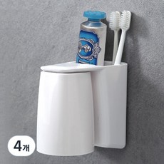 hillo 簡易磁吸牙刷架漱口杯架, 白色, 4個