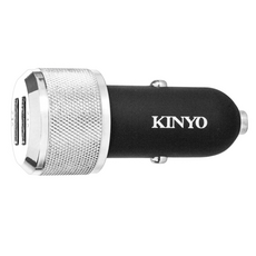 Kinyo 金屬雙孔USB車用充電器 60 x 30 x 30mm 38g, CU-55, 黑色 + 銀色