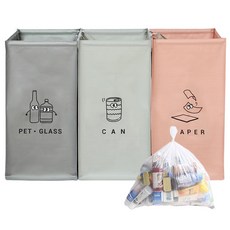 Nature Living 可摺疊回收分類垃圾桶 3入+垃圾袋 100入, 混色, 1組