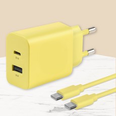 모잇 PD25W 2포트 PPS 초고속충전기 + CtoC 케이블 1.3m, 옐로우, 1세트