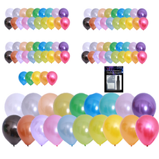 투코비 30cm 珍珠彩虹圓形氣球 100入 + 手動打氣筒 + 固定膠帶套組, 混合色, 1套